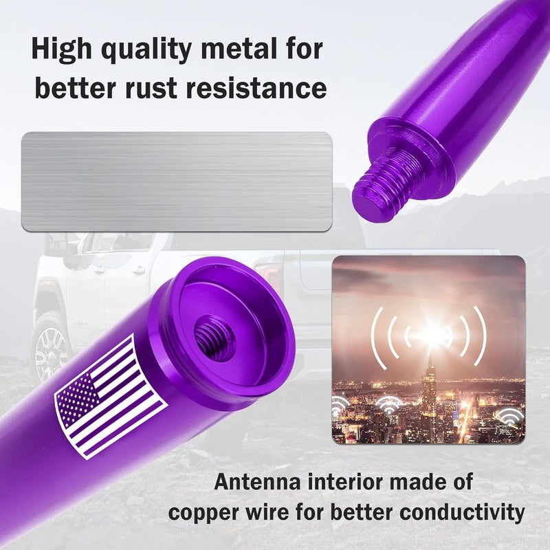 Junecarp Upgrade American Flag Car Bullet Antenna,Truck Exterior Accessories Antenna Toppers Compatible with GMC,Chevy Silverado,Dodge,Ford,Jeep Antenna Replacement (Premium Purple - U.S. Flag) - Image 4